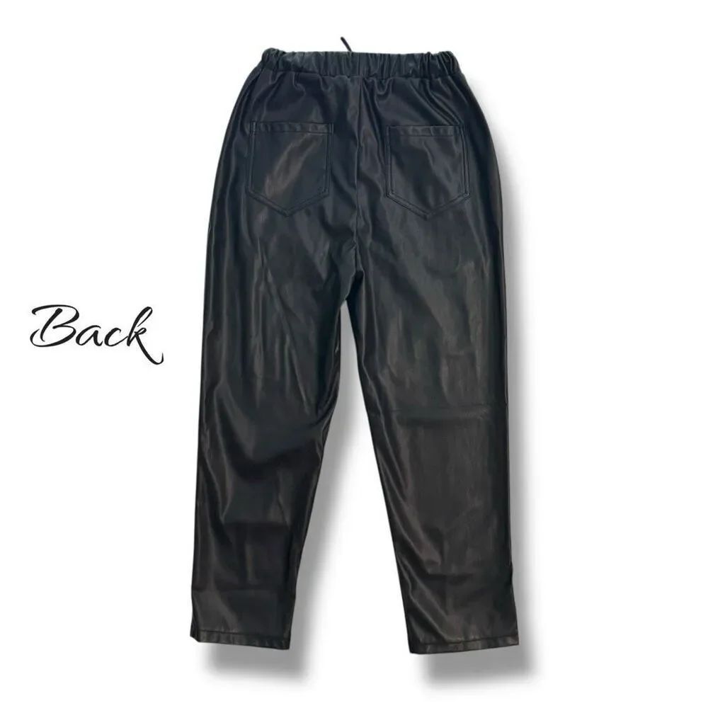 Women's Black Faux Leather Jogger Pants Size XS Elastic Waist - Picture 4 of 5